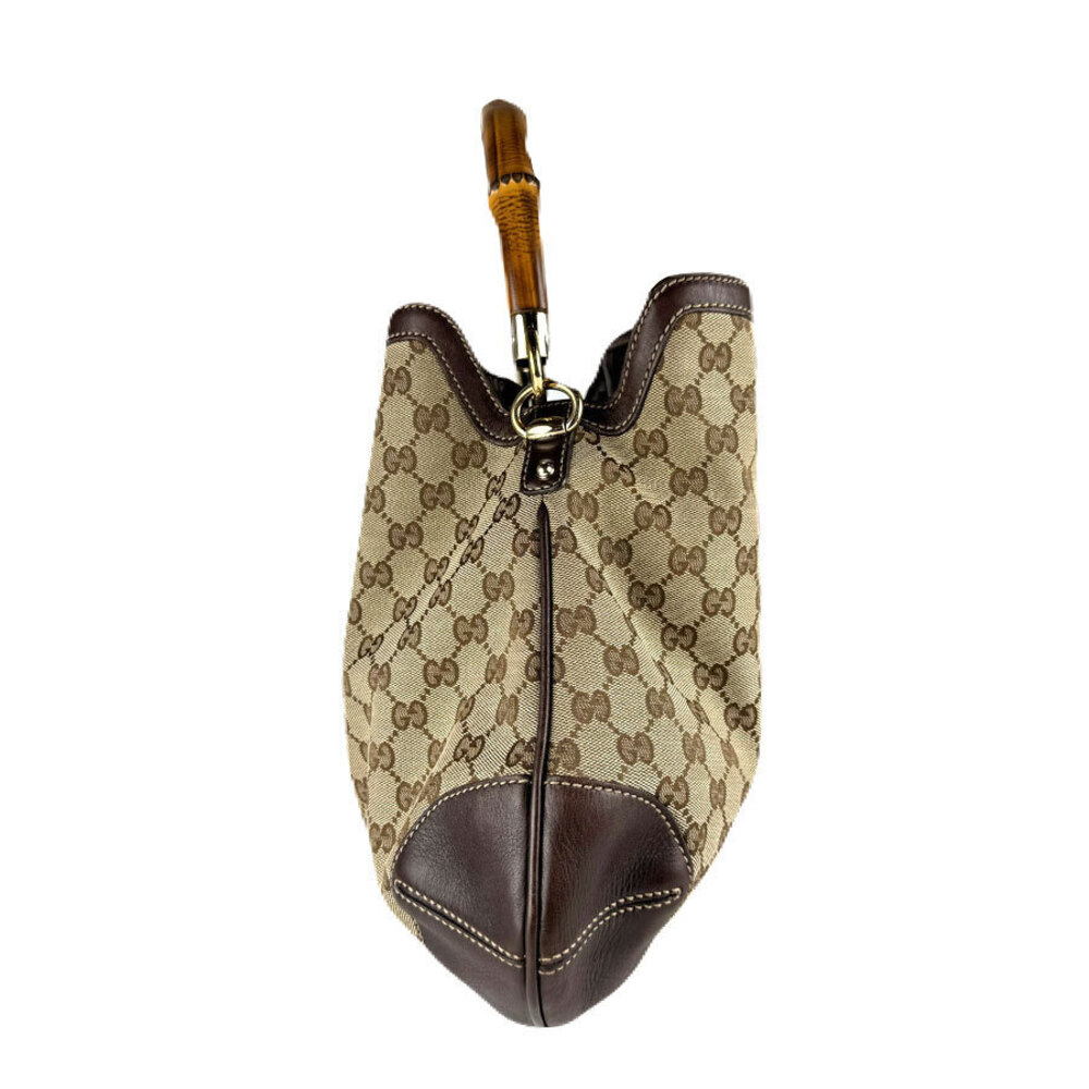 Gucci Bamboo Brown Canvas GG Shoulder Gold Bag 2way